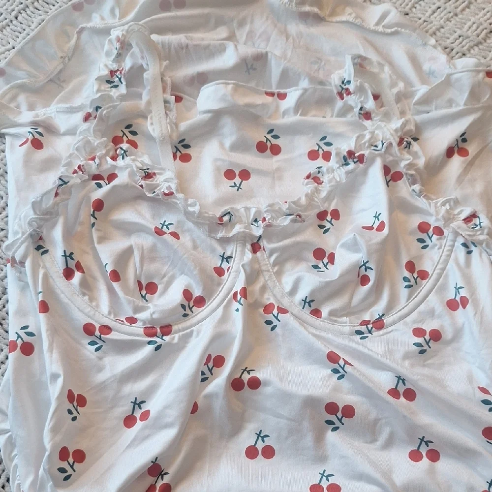 Cherry Print White Slip Dress - Picture 5 of 9